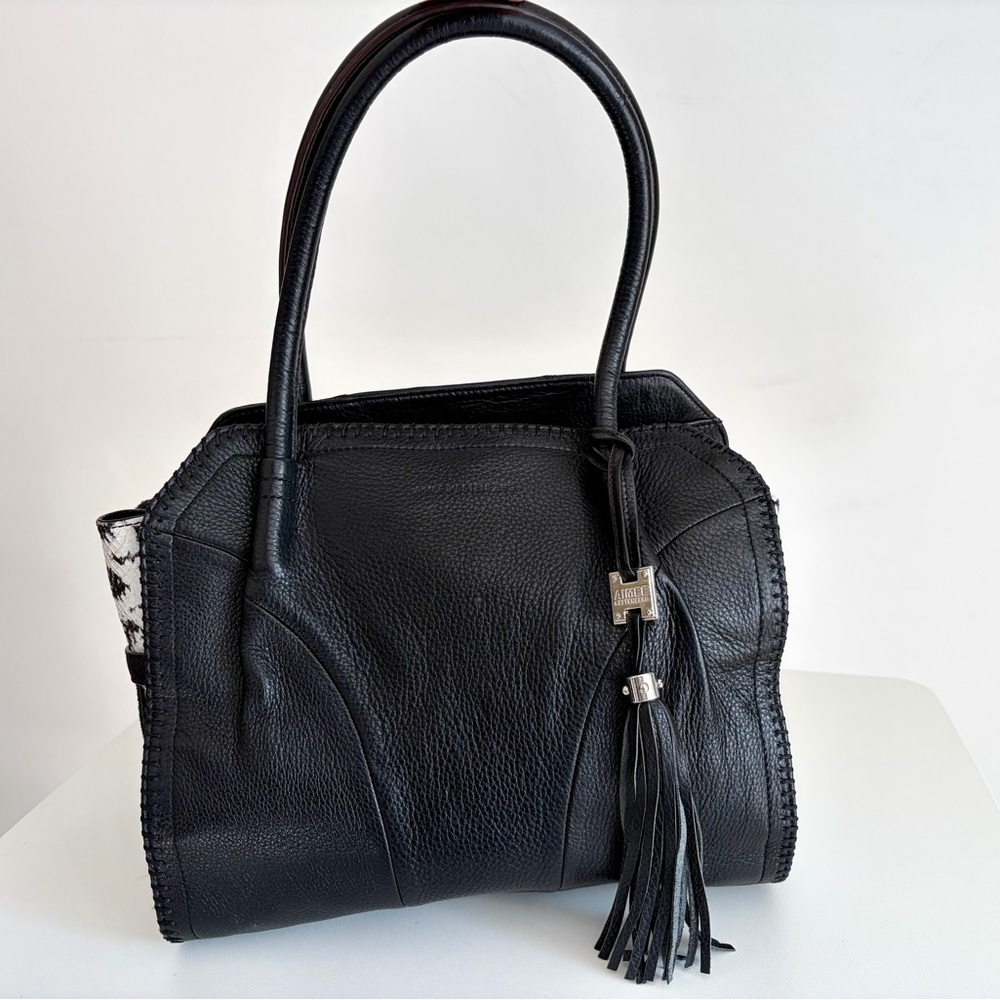 Aimee Kestenberg Black Leather Shoulder Bag with Tassel and Python Detail